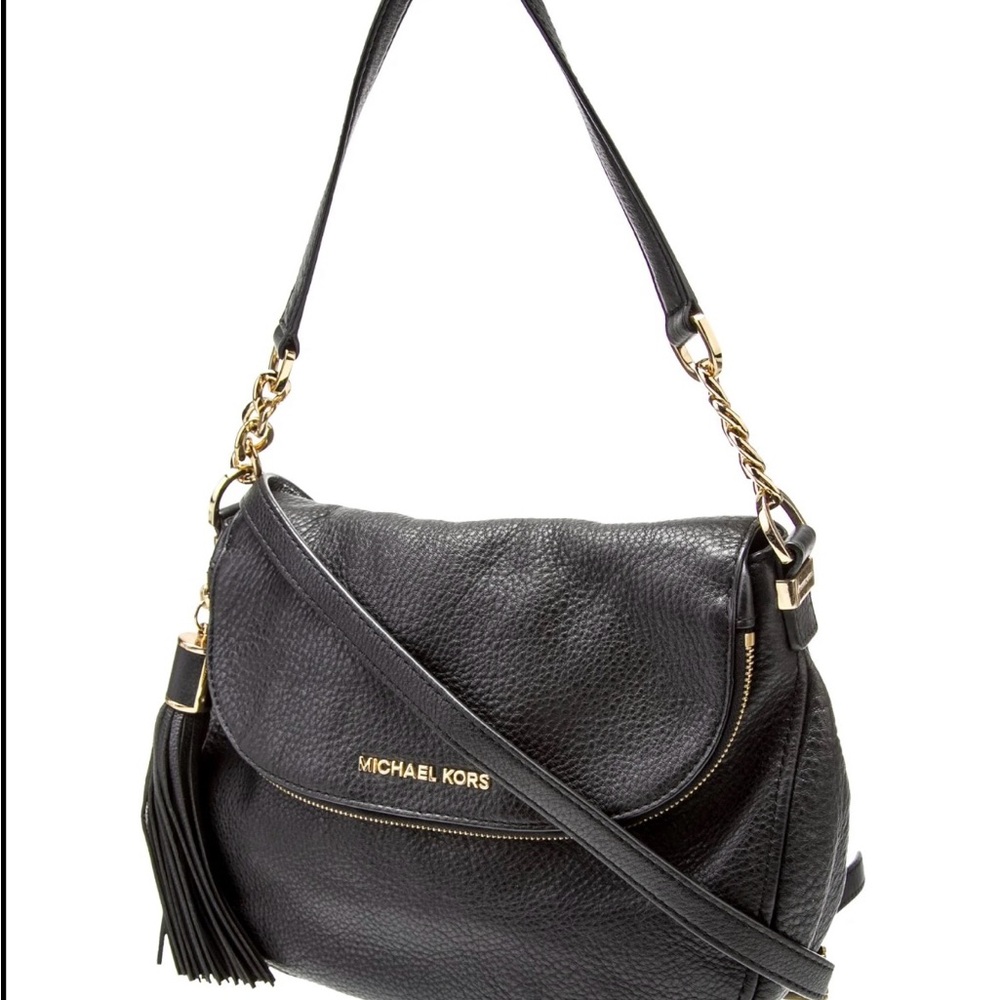 AUTHENTIC Michael Kors Black Leather Bedford Tassle Shoulder Purse Bag
